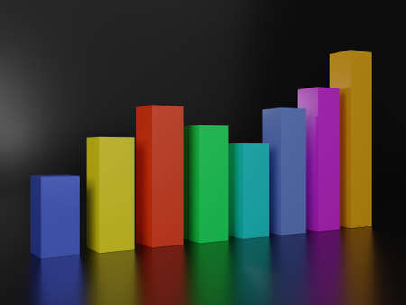 3d render of colorful bar graph on black background. Business growth concept.の写真素材