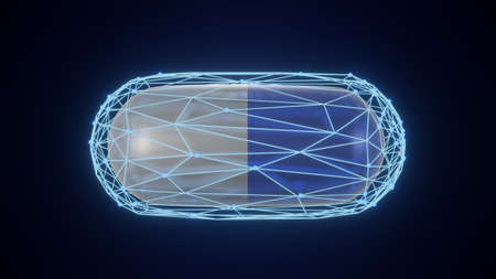 3d rendering of a capsule with a polygonal mesh on a blue backgroundの写真素材