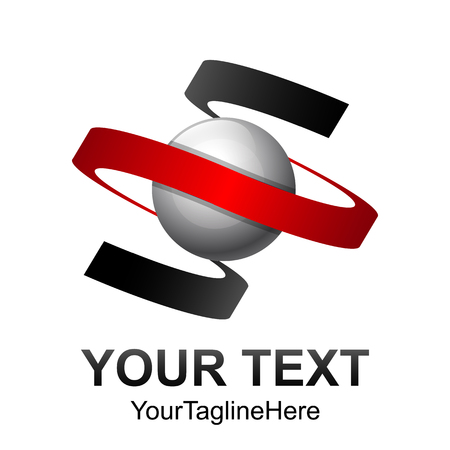 Creative abstract sphere ribbon vector logo design template element. Colored silver black red concept iconのイラスト素材