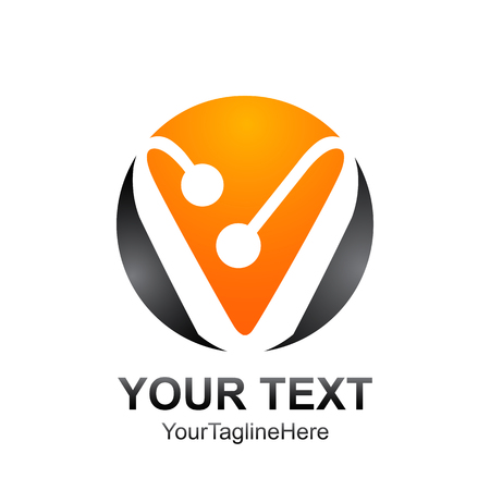 Initial letter V logo template colored black orange circle design for business and company identityのイラスト素材