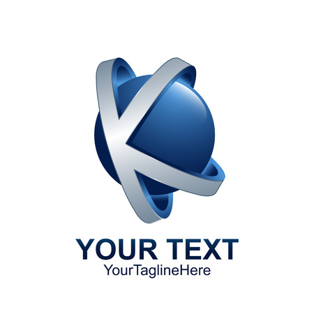 Initial letter K logo template colored blue grey circle sphere design for business and company identityのイラスト素材