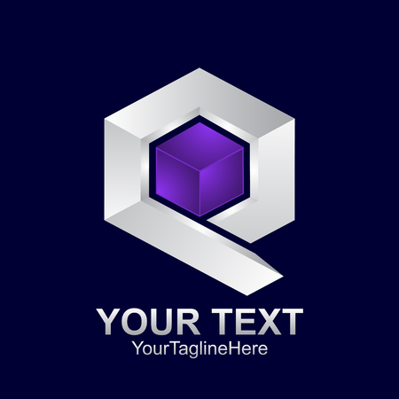 Initial letter Q logo template colored silver purple hexagon design for business and company identityのイラスト素材