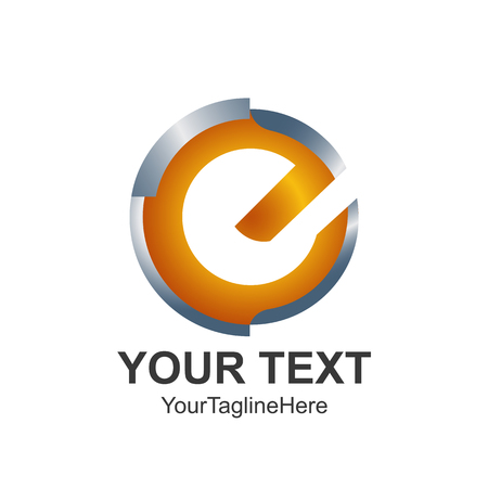Initial letter E logo template colored silver orange circle design for business and company identityのイラスト素材