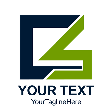 Initial letter CS logo design template element geometric square colored green blue for business and company identityのイラスト素材