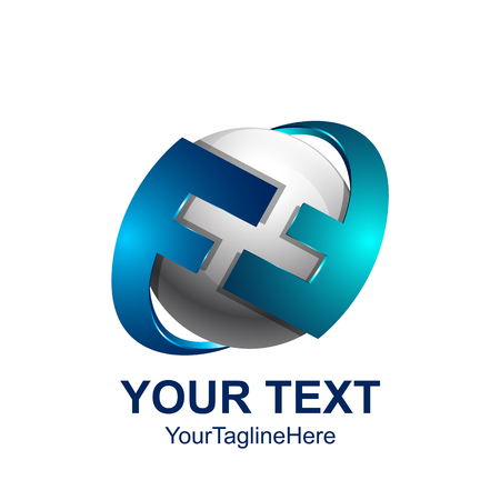 Initial letter FF logo template blue grey circle sphere reflect design for business and company identityのイラスト素材
