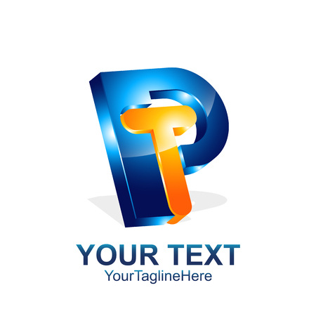 Initial letter PT or TP logo template colored orange blue 3d design for business and company identityのイラスト素材