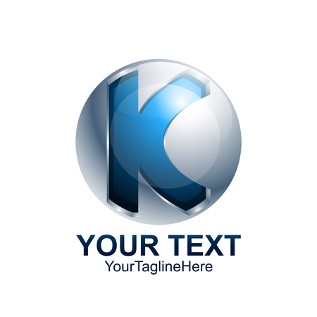 Initial letter K logo template colored blue grey circle sphere design for business and company identityのイラスト素材