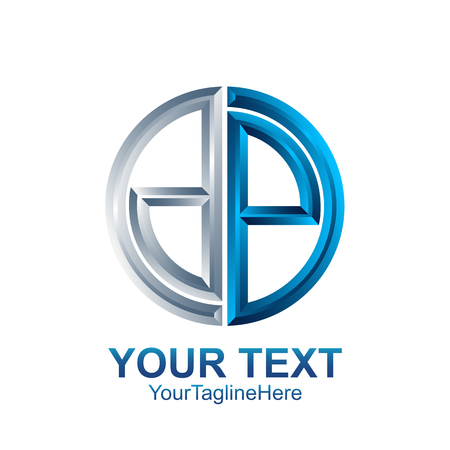 Initial letter DP logo template colored silver blue circle design for business and company identityのイラスト素材