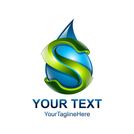 Letter S logo design template colored blue green water drop design for business and company identity. Abstract initial S alphabet logo element.のイラスト素材