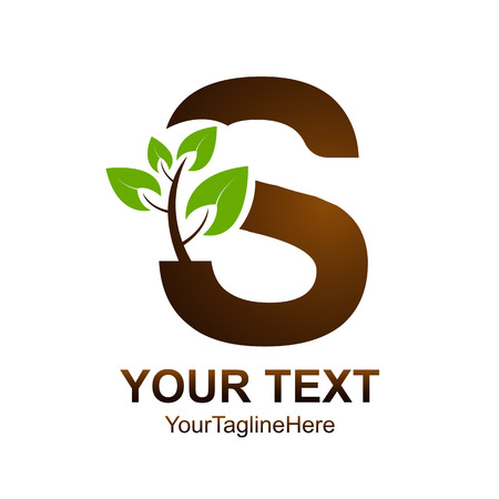 Letter S logo design template colored brown green leaf nature design for business and company identity. Abstract initial S alphabet logo element.のイラスト素材