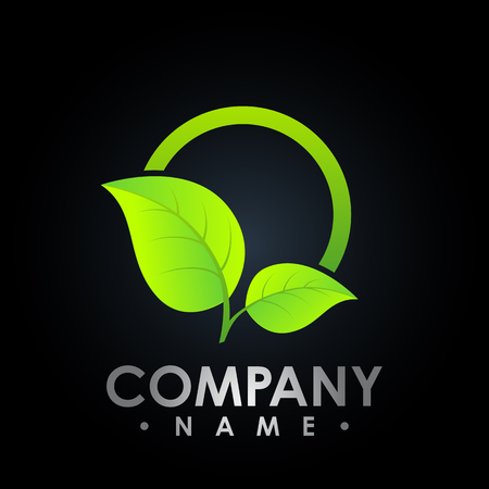 Eco logo with leaf symbol, colored test tube with fresh green leaf logo, bio Eco logo vectorのイラスト素材