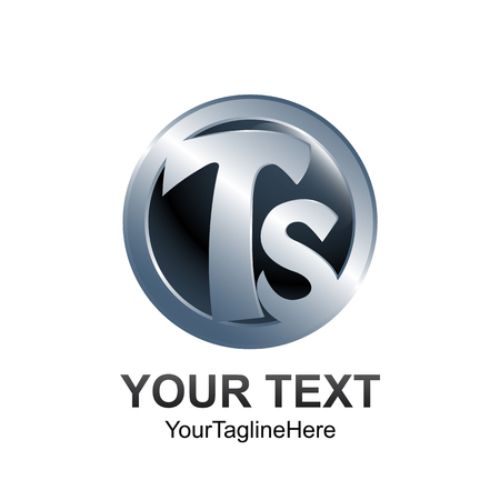 Initial letter TS logo template colored silver black circle design for business and company identityのイラスト素材