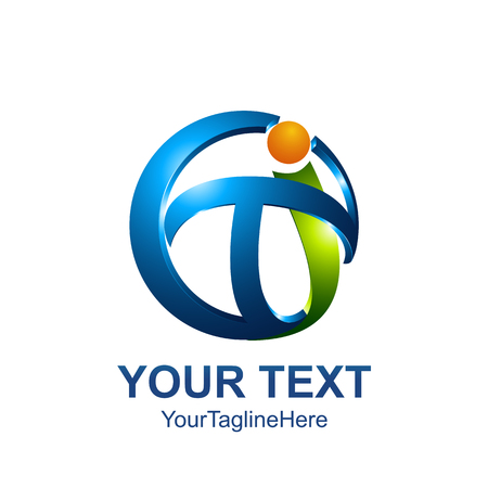 Initial letter TI logo template colored green blue abstrack circle swoosh design for business and company identityのイラスト素材