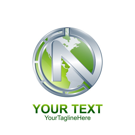Initial letter N  logo template colored silver green globe circle design for business and company identityのイラスト素材
