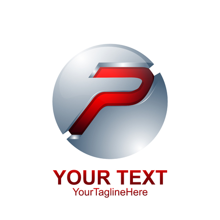 Initial letter P logo template colored red silver circle sphere design for business and company identityのイラスト素材