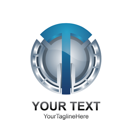 Initial letter T logo template colored silver blue circle sphere design for business and company identityのイラスト素材