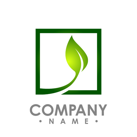 vector logo concept illustration. Leafs and square logo. Abstract sign. Vector logo template. Design element.のイラスト素材