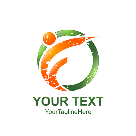 Initial letter F logo template colored orange green circle man distressed design for business and company identityのイラスト素材