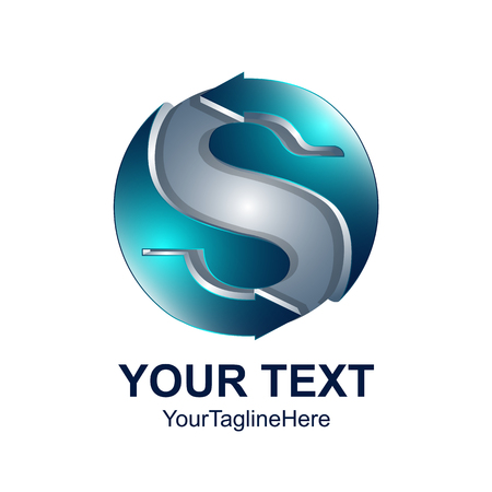 Letter S logo design template colored silver blue sphere arrow design for business and company identity. Abstract initial S alphabet logo element.のイラスト素材