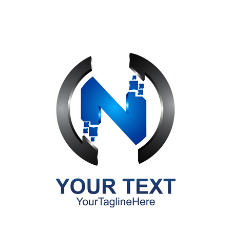 Initial letter N logo template colored dark grey blue pixel circle design for business and company identityのイラスト素材