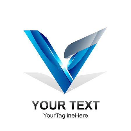 Initial letter V logo template colored blue silver sphere 3d design for business and company identityのイラスト素材
