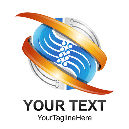 Creative abstract 3d sphere swoosh tech vector logo design template element. Colored blue orange concept iconのイラスト素材