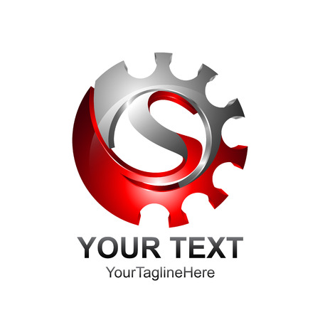 Letter S logo design template colored red silver gear design for business and company identity. Abstract initial S alphabet logo element.のイラスト素材