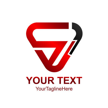 Initial letter SJ logo design template element colored black red triangle round for business and company identityのイラスト素材