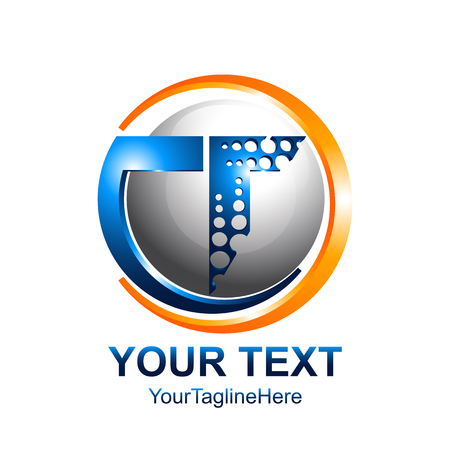 Initial letter T logo template colored orange blue circle sphere design for business and company identityのイラスト素材