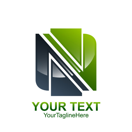 Initial letter N logo template colored dark grey green square design for business and company identityのイラスト素材