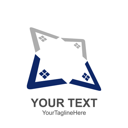 Star House roof and home logo vector element colored blue grey. Company logo design.のイラスト素材