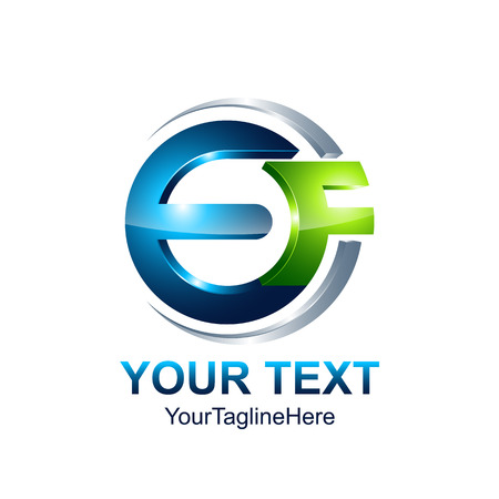 Initial letter EF logo template colored blue green circle swoosh design for business and company identityのイラスト素材