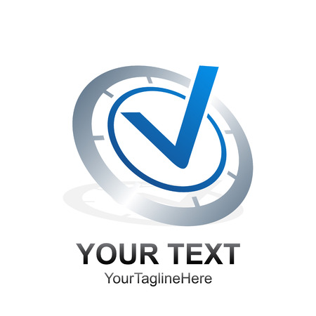 Initial letter V or check logo template colored blue silver circle design for business and company identityのイラスト素材