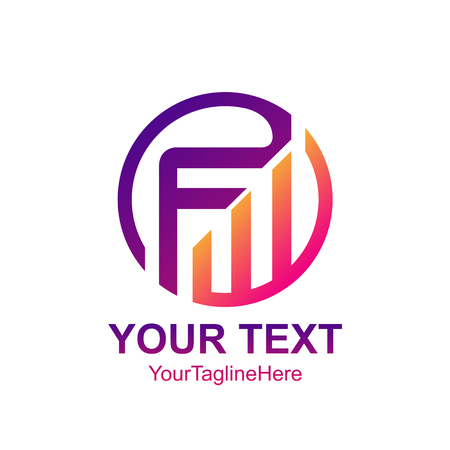 Initial letter FW logo template colorfull circle soowh design for business and company identityのイラスト素材