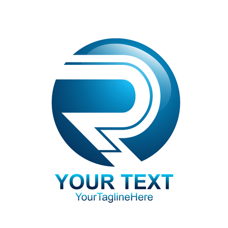 Initial letter R logo template colored blue circle sphere design for business and company identityのイラスト素材