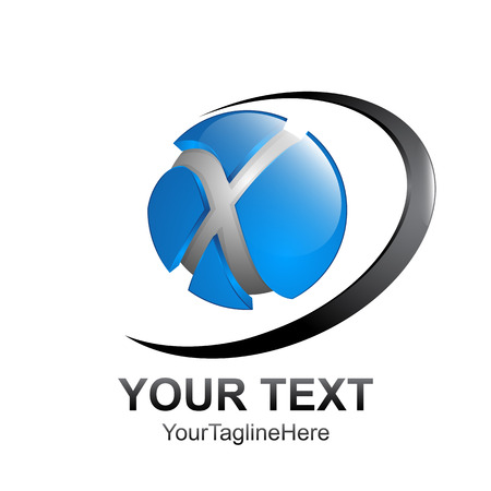 Initial letter X logo template colored black blue swoosh sphere design for business and company identityのイラスト素材