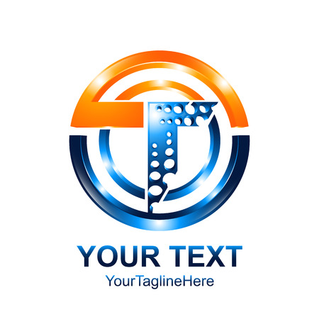 Initial letter T logo template colored orange blue circle design for business and company identityのイラスト素材