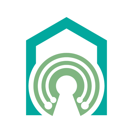 House tech logo concept- vector logo concept illustration. Home Security logo sign. Concept technology logo. Vector logo templateのイラスト素材