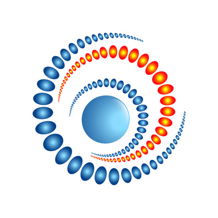 Model of star system or planet with satellites. Space research. Astronomy. Science and education. Vector icon flat color style. Web design element for site, mobile and businessのイラスト素材