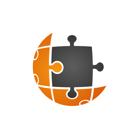 Puzzle Technology Logo vector in grey orange colorのイラスト素材