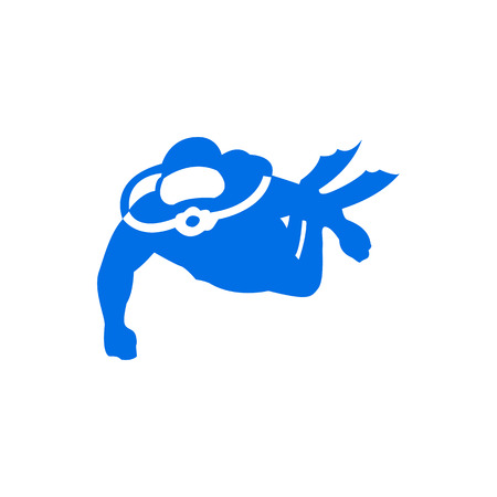 Graphic diving template with diver swimming underwater, vector illustration isolated on white background.のイラスト素材