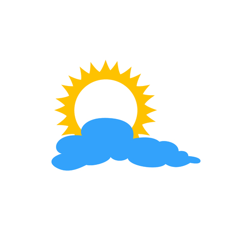 Sun and cloud flat icon isolated on blue background. Sun and cloud sign symbol in flat style. Weather forecast elementのイラスト素材