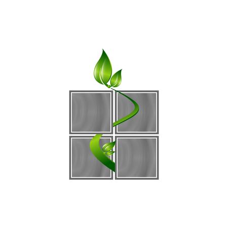 eco window logo with thin line house. concept of housing, alternative energy, innovation, insurance, environment, construction, villa. flat style trend modern brand graphic design on white backgroundのイラスト素材