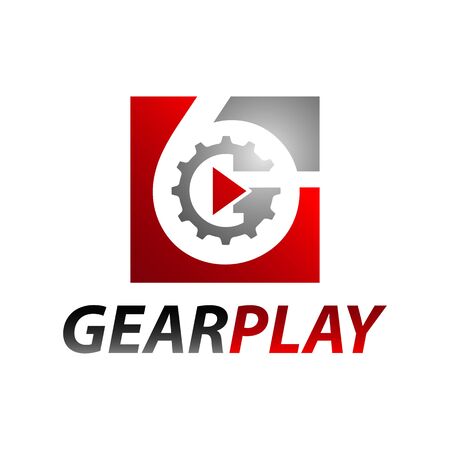 Square inside number six gear media play logo concept design templateのイラスト素材