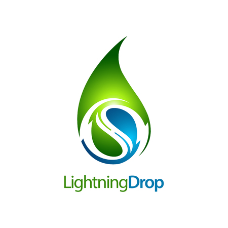Green lightning water drop logo concept design. Symbol graphic template element vectorのイラスト素材