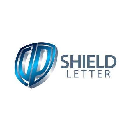 Shield initial letter DP logo concept design. three dimensional style. 3D Symbol graphic template element vectorのイラスト素材