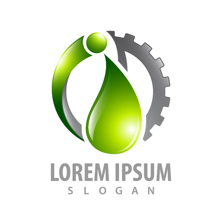 Green waterdrop gear logo concept design. Symbol graphic template elementのイラスト素材