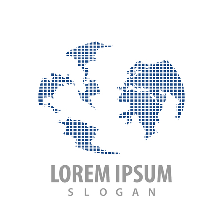 Digital pixel map world logo concept design. Symbol graphic template elementのイラスト素材