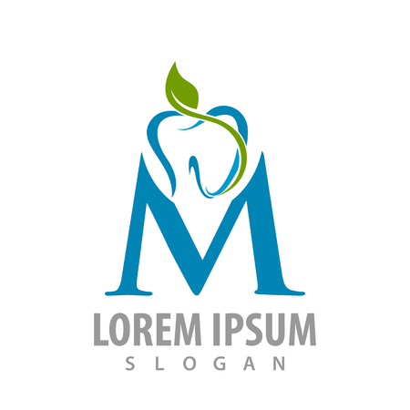 abstract tooth leaves with M letter logo concept design. Symbol graphic template elementのイラスト素材
