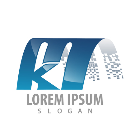 Digital curved initial letter MK logo concept design. Symbol graphic template elementのイラスト素材